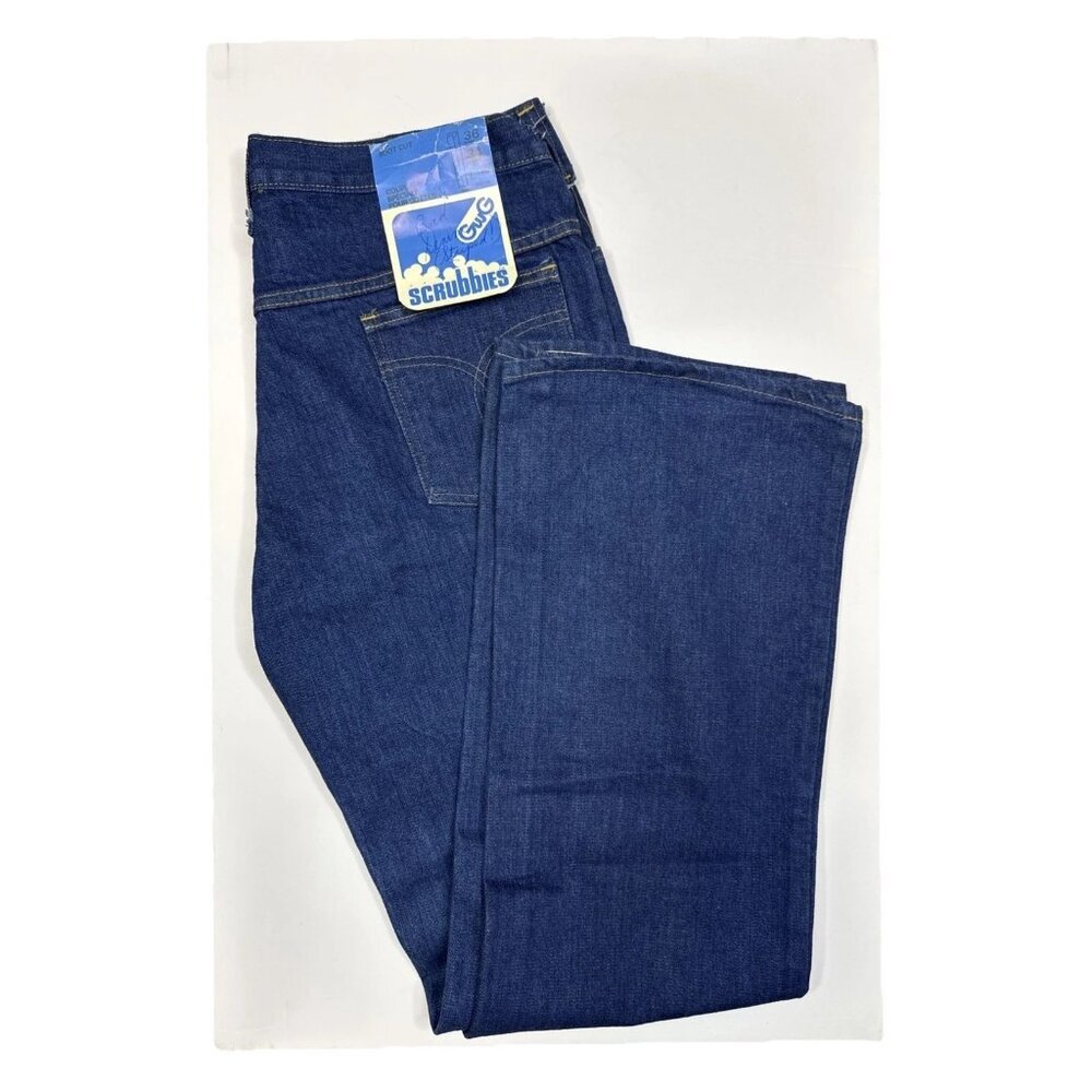 Vintage GWG Scrubbies Jeans Bootcut Men 36X34 Dark Blue Denim 1970s–80s NWT